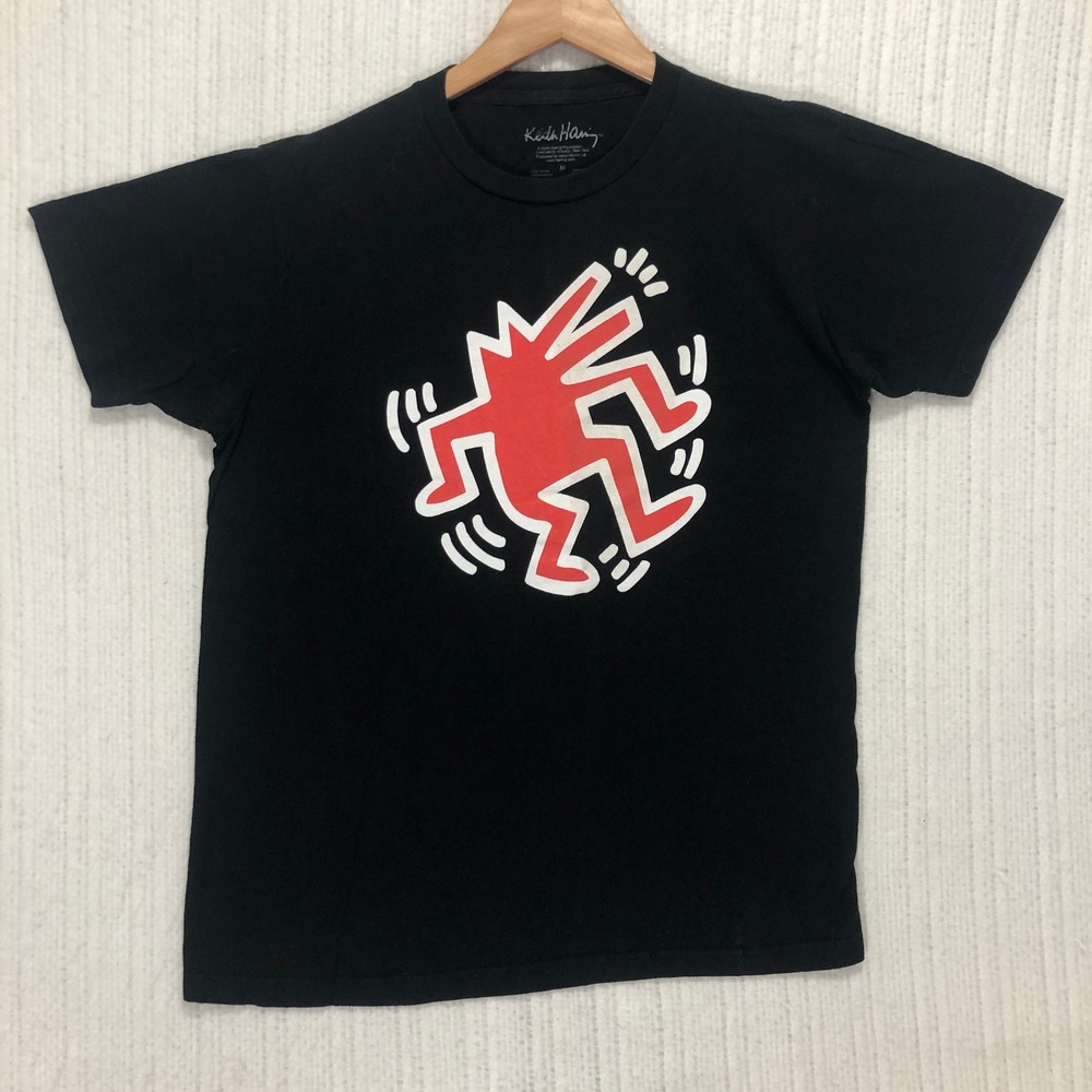 Keith Haring Barking Dog Graphic T-Shirt Black Red White Pop Art Mens Medium - Picture 3 of 9